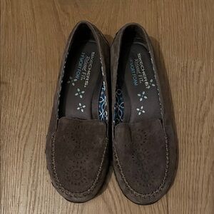 Skechers Women's Dark Brown Slip-On Loafers with Perforated Detail